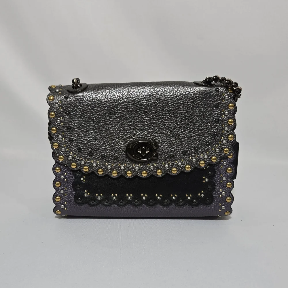 Coach Restored Parker 18 With Scallop Rivets Pewter/Metallic Eggplant Purse